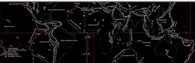 Plate Tectonics cylinder film showing a world map of plates and ridges.