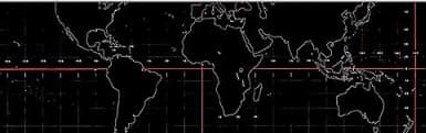 Earth cylinder film showing a world map of land and oceans.